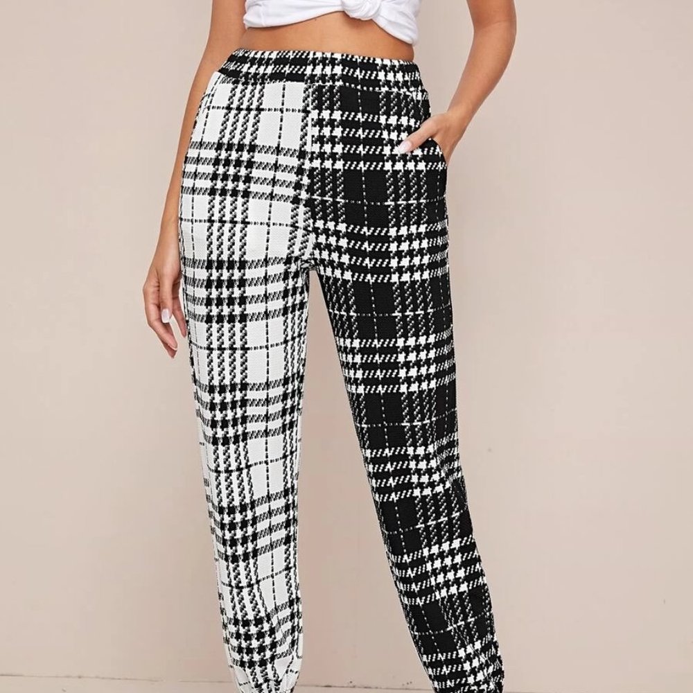Slant Pocket Detail Plaid Pants
